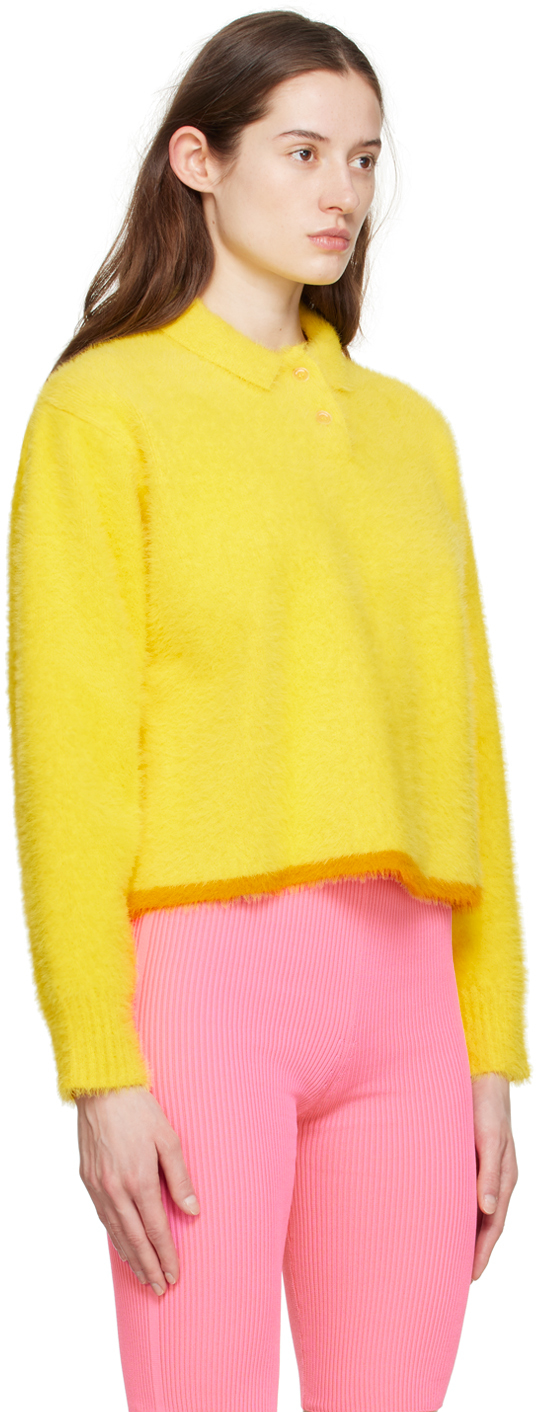 Shop Jacquemus Yellow 'le Polo Neve' Long Sleeve Polo In 250 Yellow