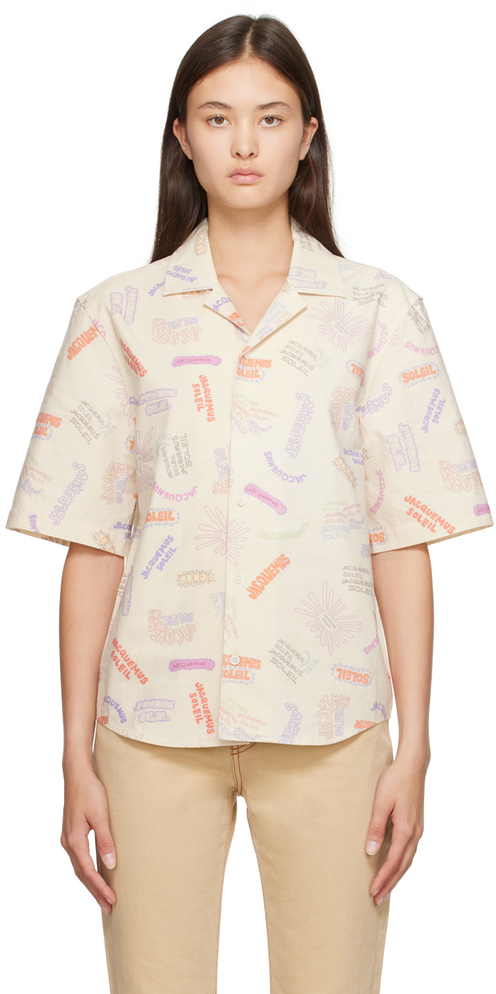 Shop Jacquemus Off-white Le Raphia 'la Chemise Aouro' Shirt In 1fg Print Multi Tags