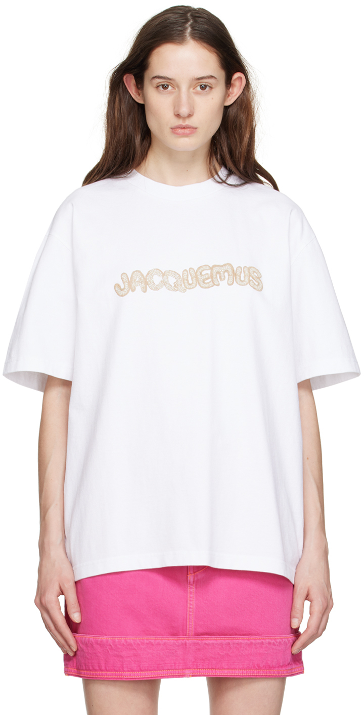 Jacquemus Le Tshirt Raphia Embroidered T-shirt In White | ModeSens