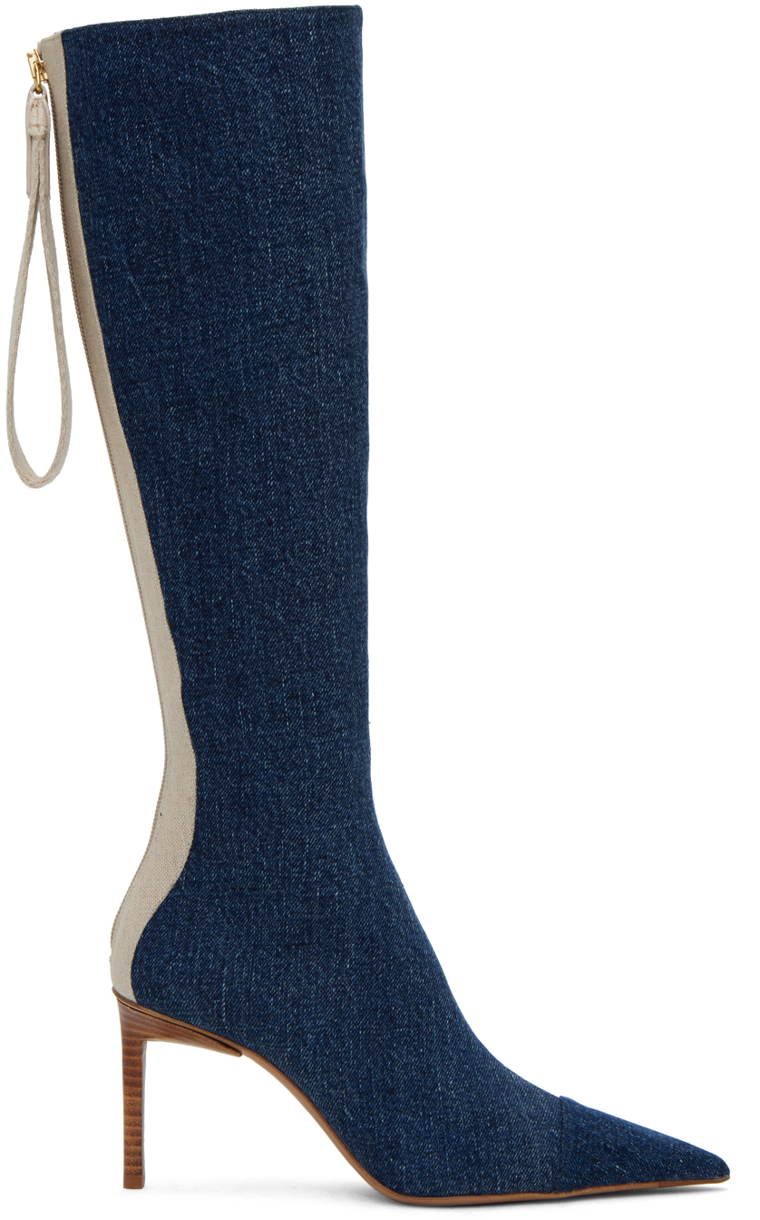 Jacquemus Cordao Denim Knee Boots In Blue