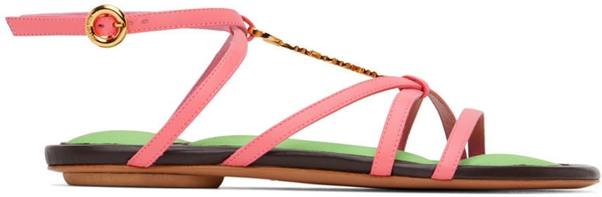 Shop Jacquemus Pink Le Raphia 'les Sandales Pralu Plates' Sandals In 430 Pink