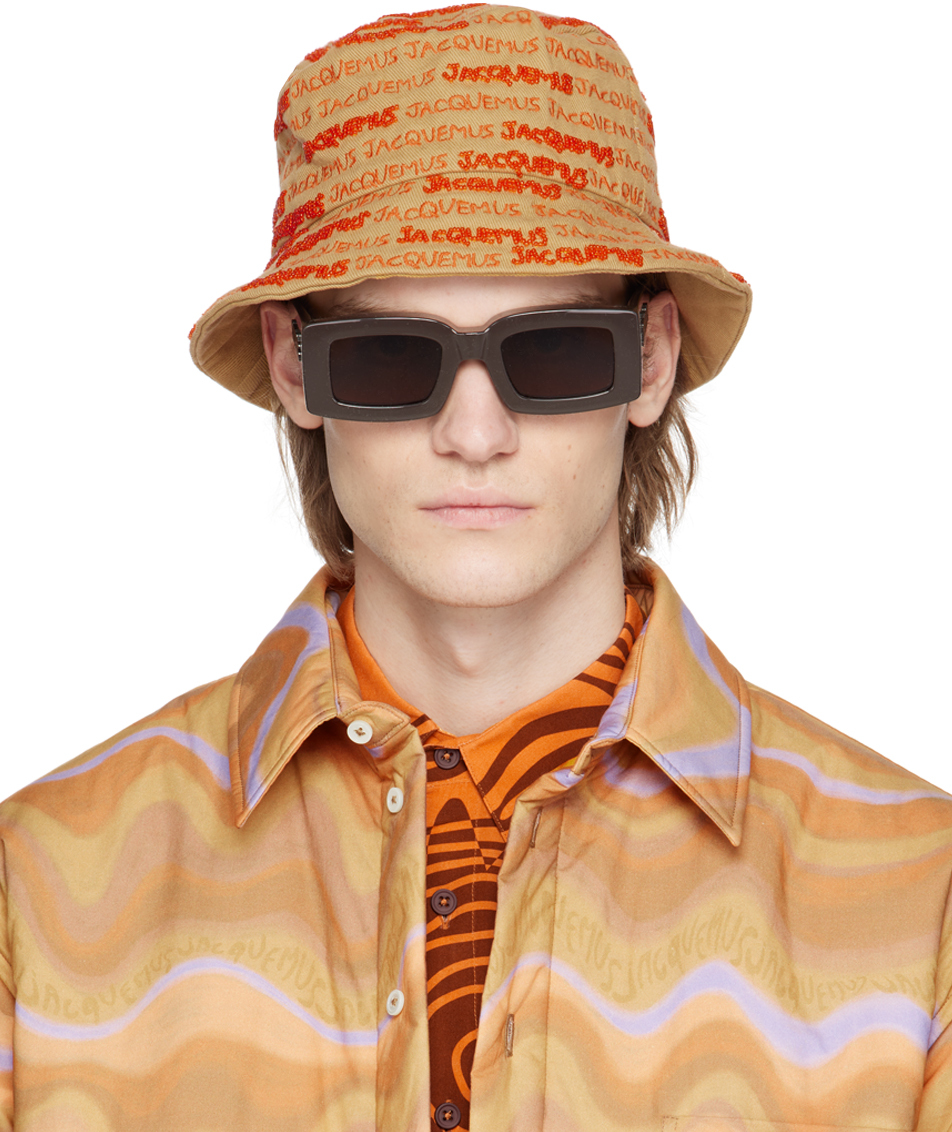 Jacquemus Beige & Orange Le Raphia 'Le Bob Bordado' Bucket Hat
