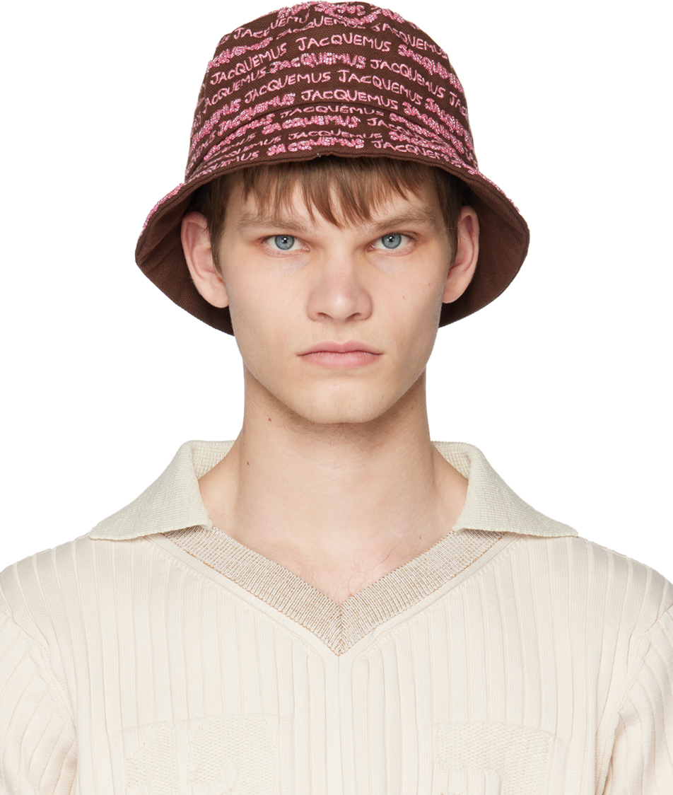 Brown & Pink Le Raphia 'Le Bob Bordado' Bucket Hat