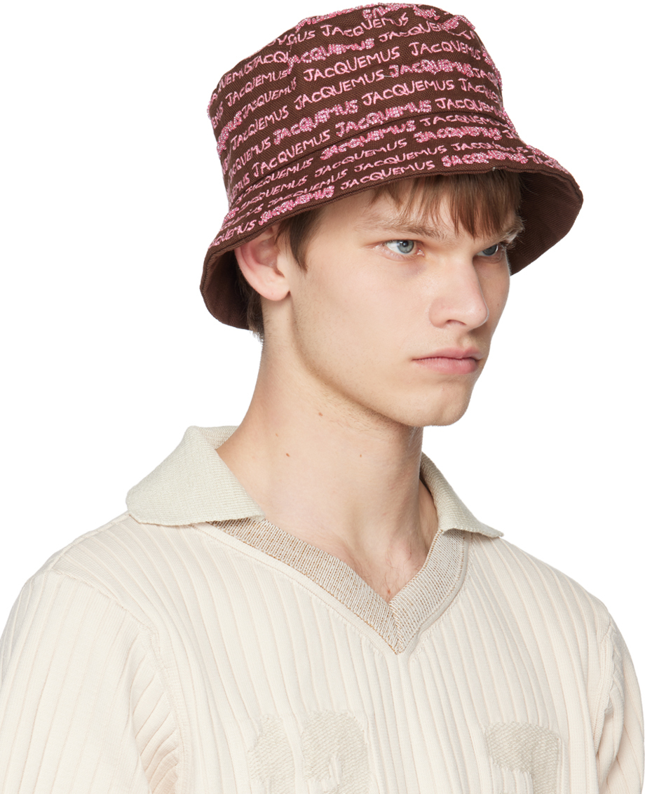 Jacquemus Brown & Pink Le Raphia 'le Bob Bordado' Bucket Hat In 850 Brown