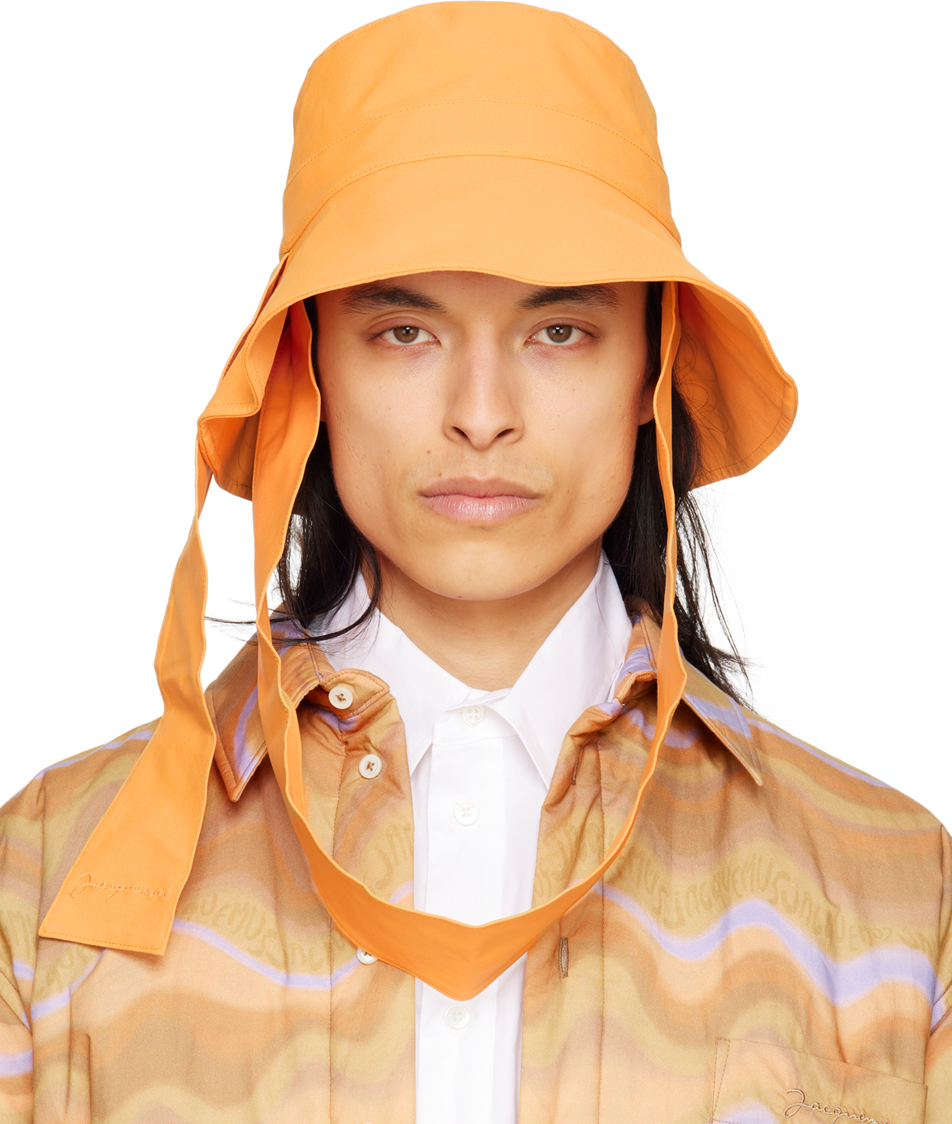 Jacquemus Orange Le Raphia 'le Bob Bando' Bucket Hat In 750 Orange