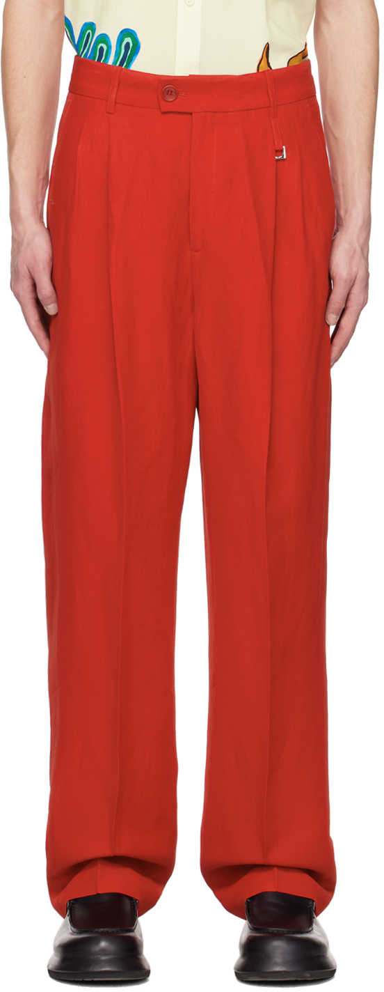 Jacquemus Red Le Raphia 'le Pantalon Madeiro' Trousers In 480 Dark Red