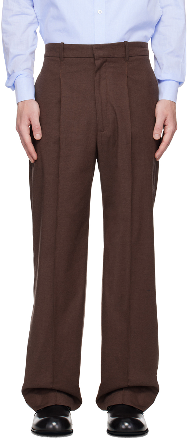 Solid Brown Pleated Trousers