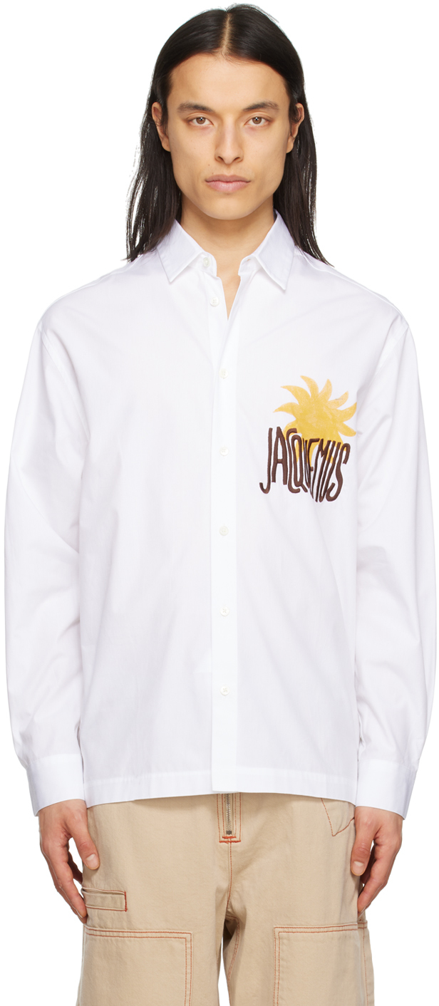 Shop Jacquemus White Le Raphia 'la Chemise Baou' Shirt In 1av Print Yellow Sun