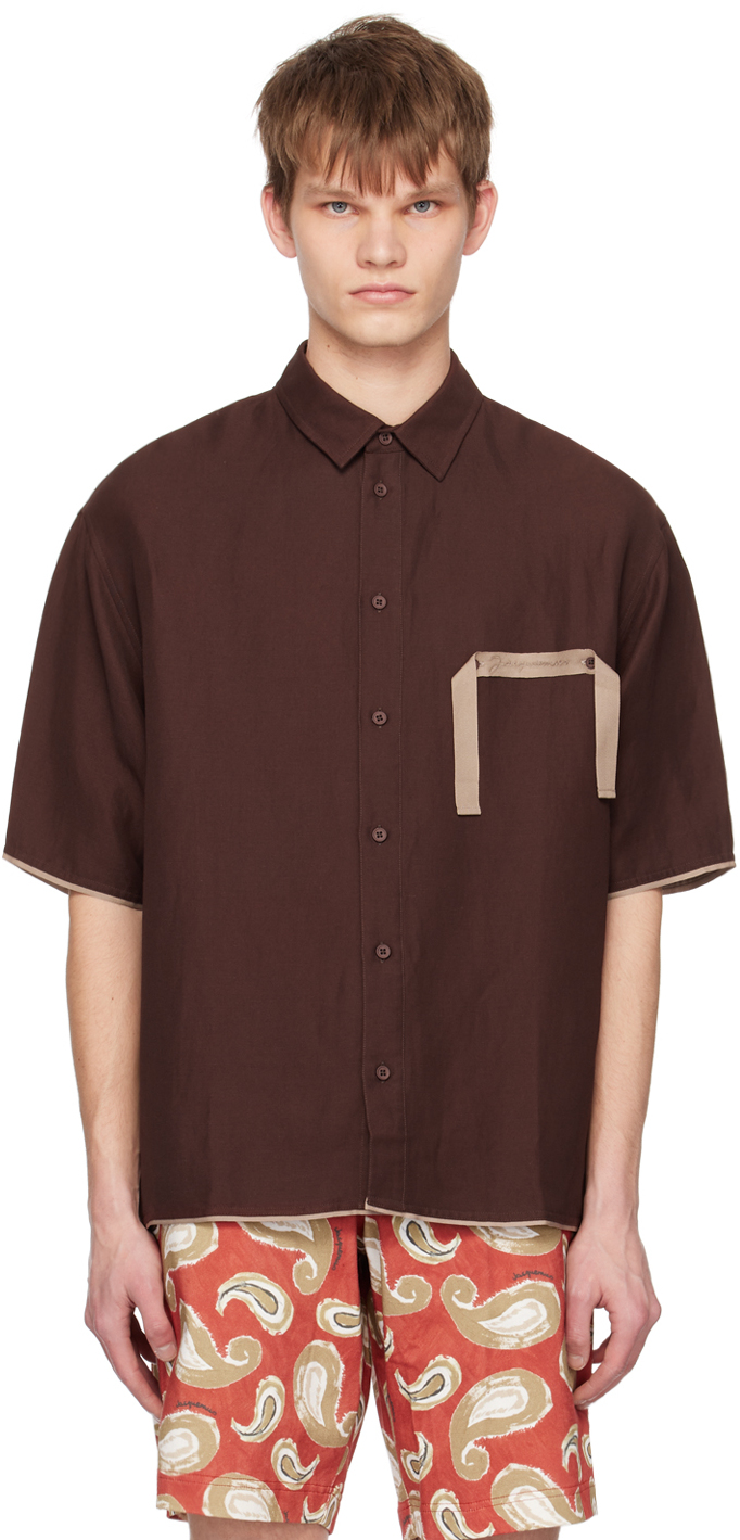 Jacquemus: Brown Le Raphia 'La Chemise Cabri' Shirt | SSENSE UK