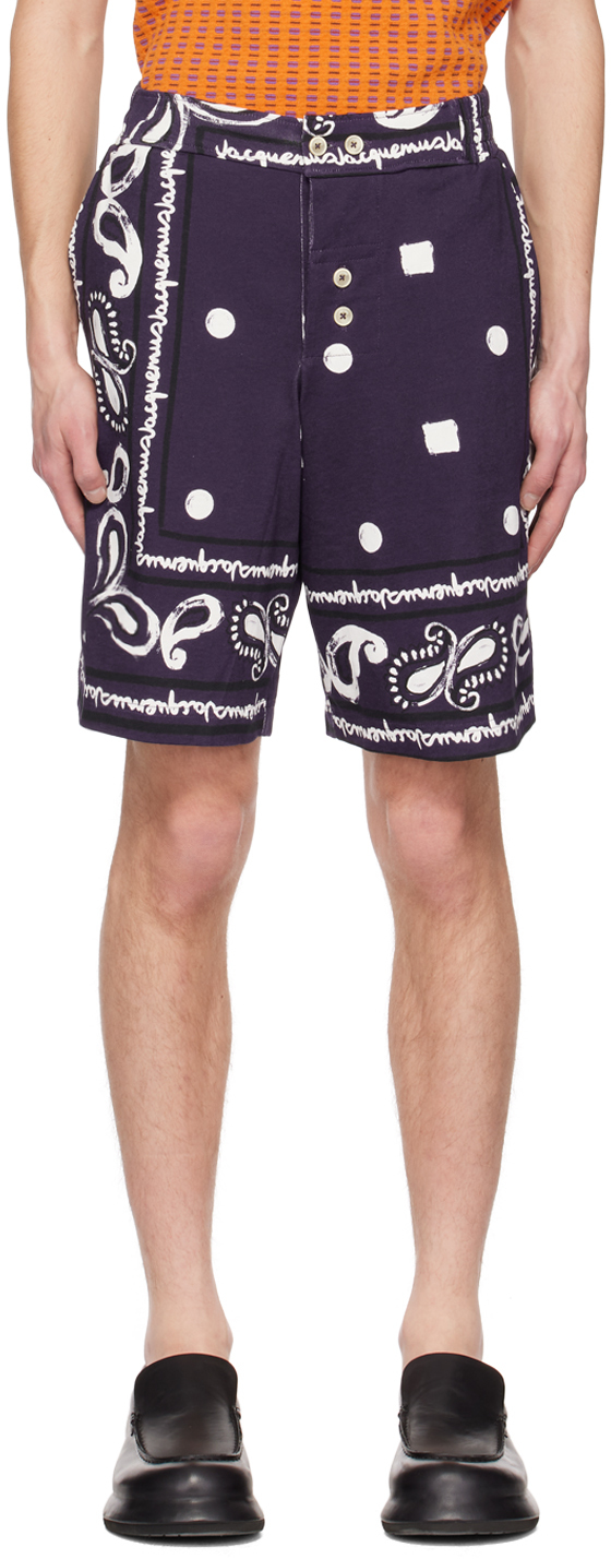Jacquemus Le Short Pingo Paisley-patterned Cotton-jersey Shorts In Purple