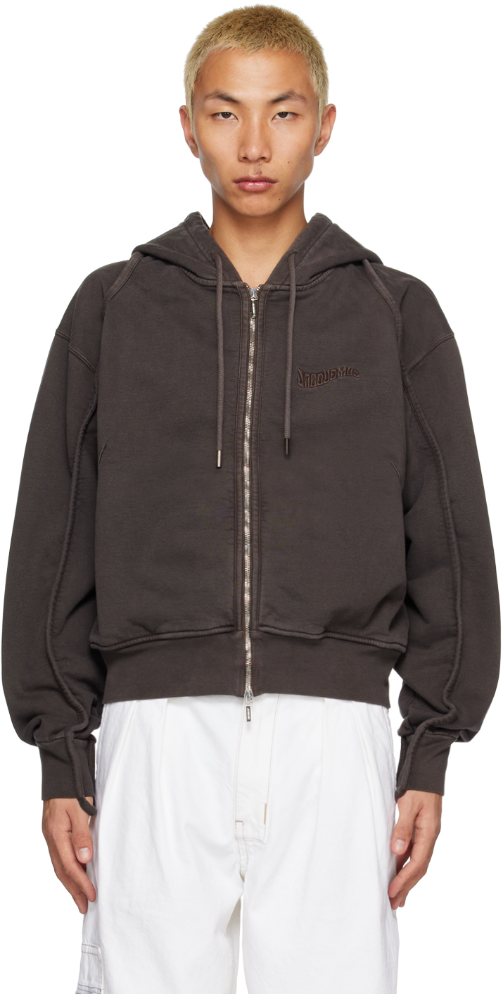 Jacquemus Le Sweater Camargue Zip Hoodie In Brown