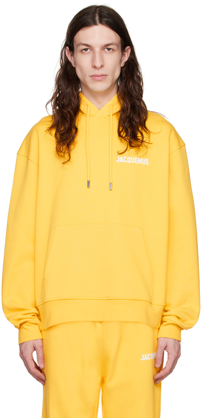 Jacquemus Le Sweatshirt Cotton Logo Hoodie In Yellow