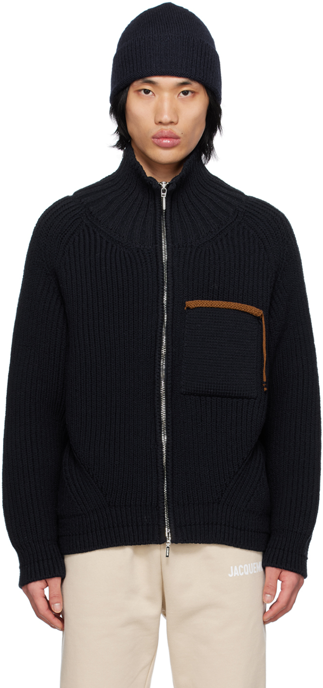 Jacquemus: Navy Le Raphia 'Le Cardigan Arco' Sweater | SSENSE