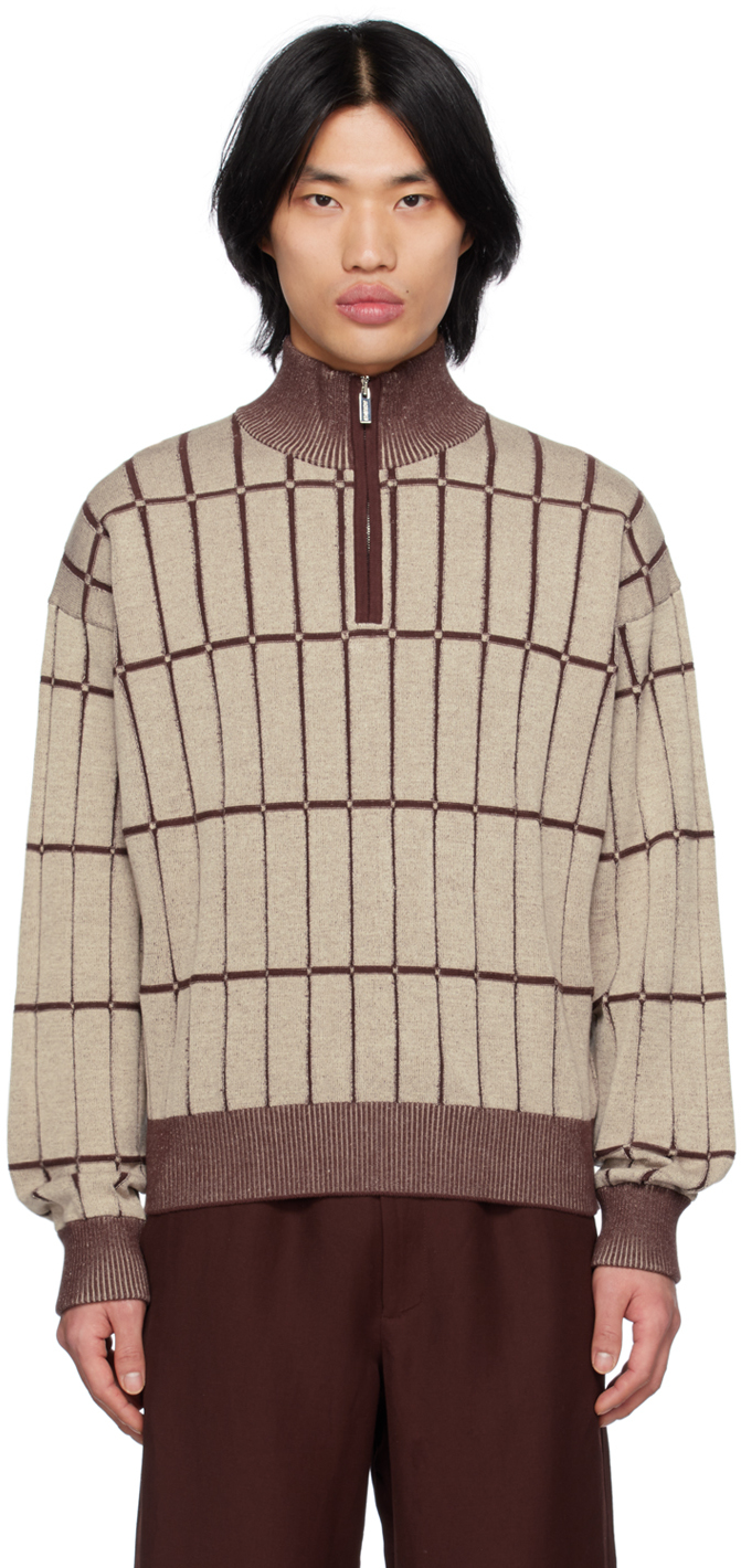 Jacquemus Checkered Knit Jumper In Brown