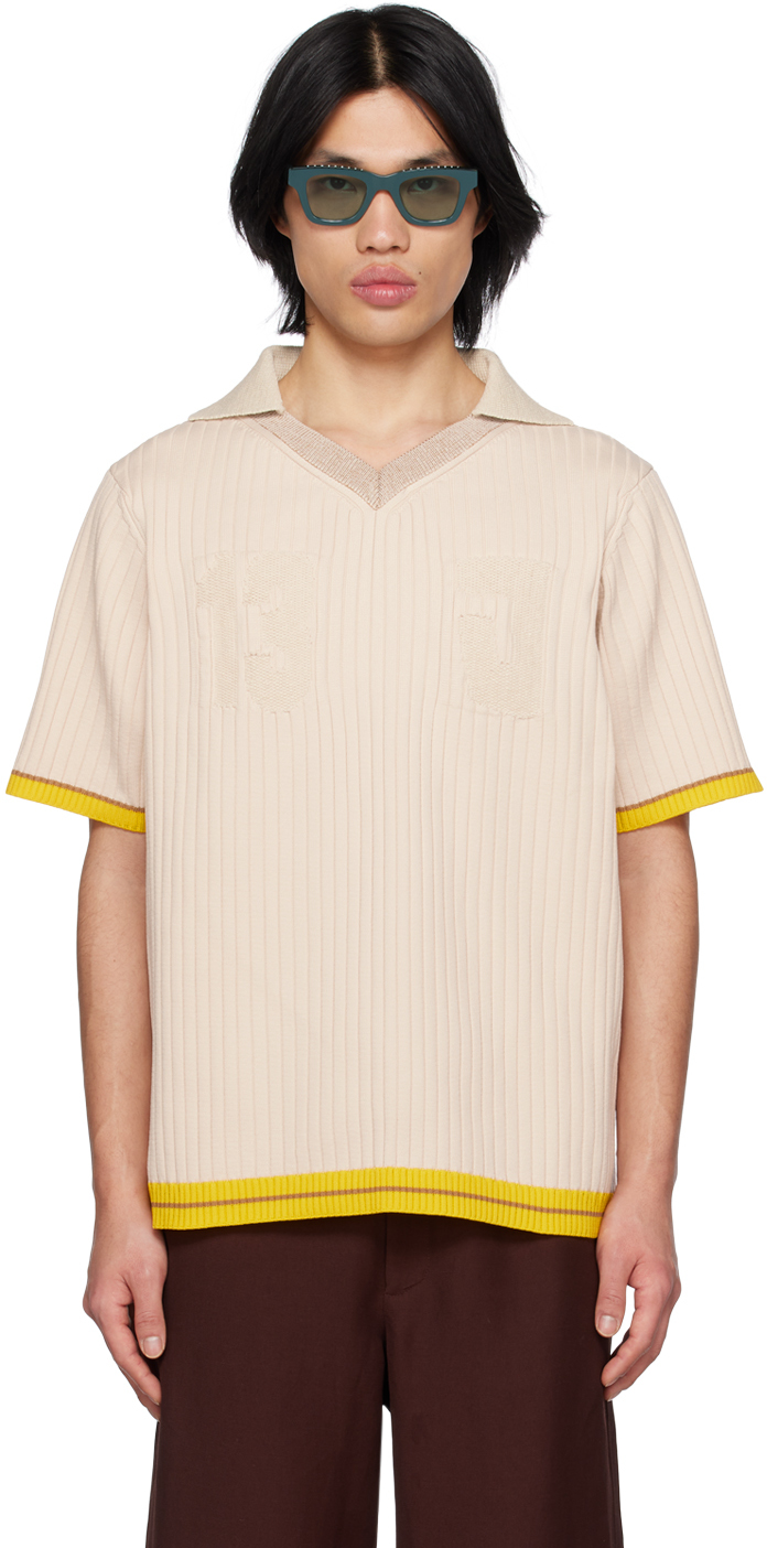 Jacquemus Treze Short Sleeved Ribbed Polo Shirt In Beige