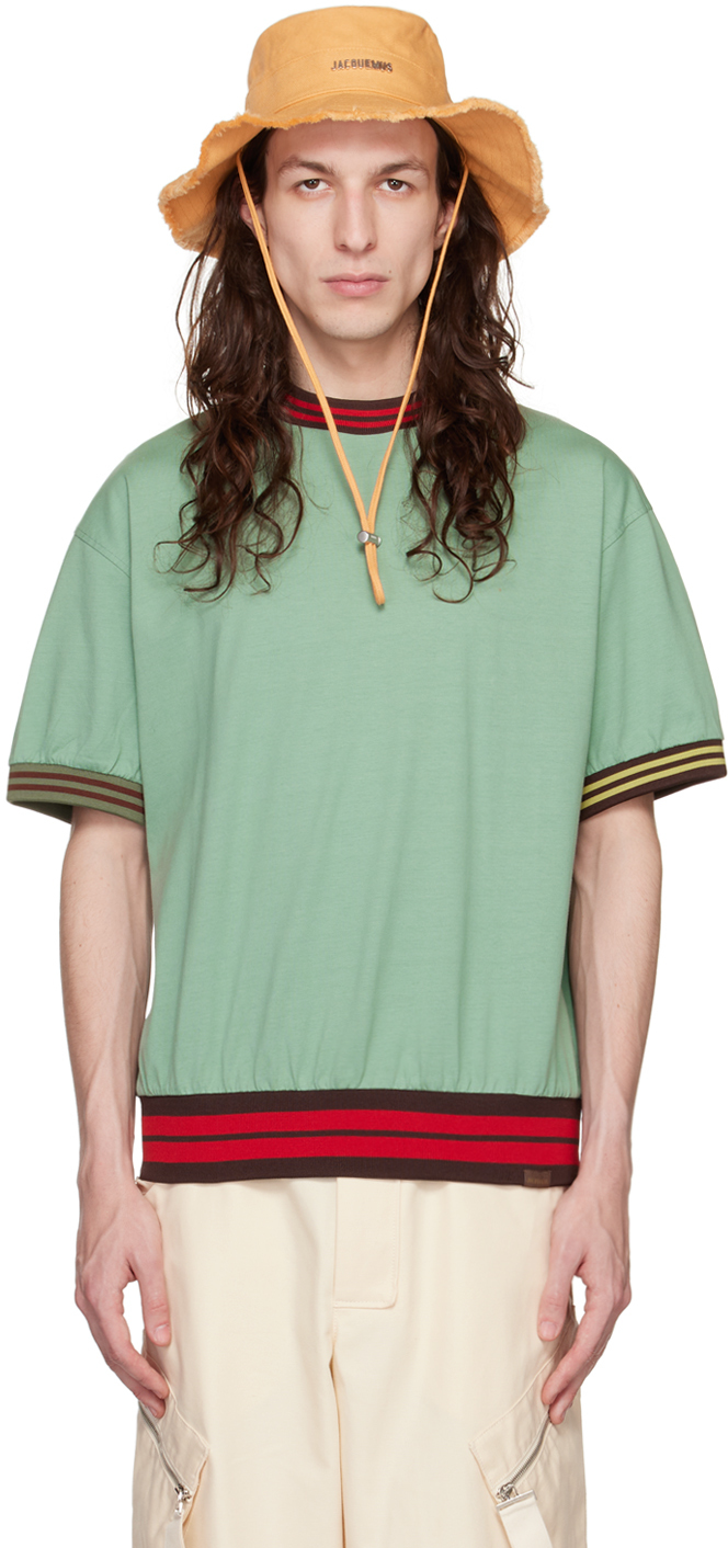 Jacquemus Stripe-detail Short-sleeve T-shirt In Green