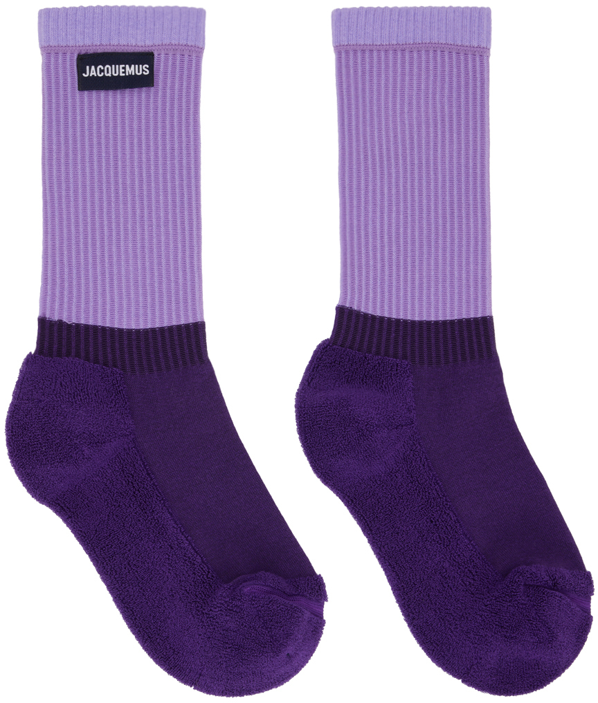 JACQUEMUS: Purple Le Raphia 'Les Chaussettes À L'Envers' Socks | SSENSE ...