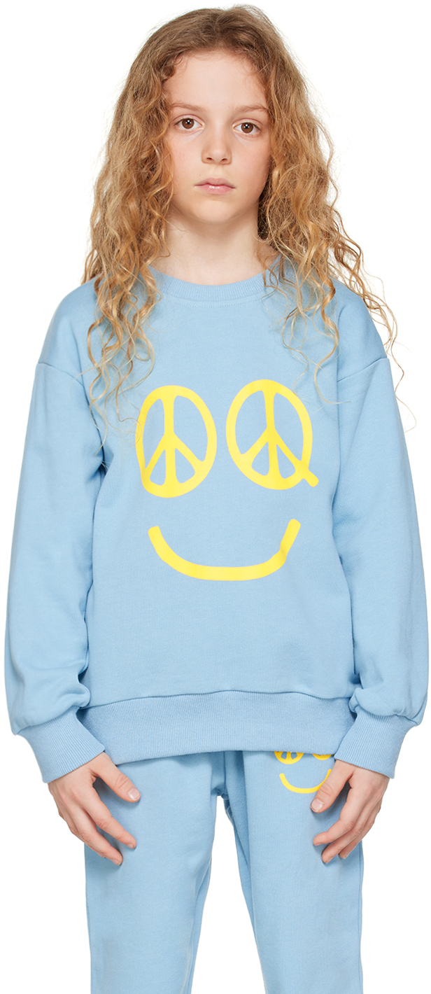 Museum Of Peace And Quiet Ssense Exclusive Kids Blue Smiley Sweatshirt In Baby Blue