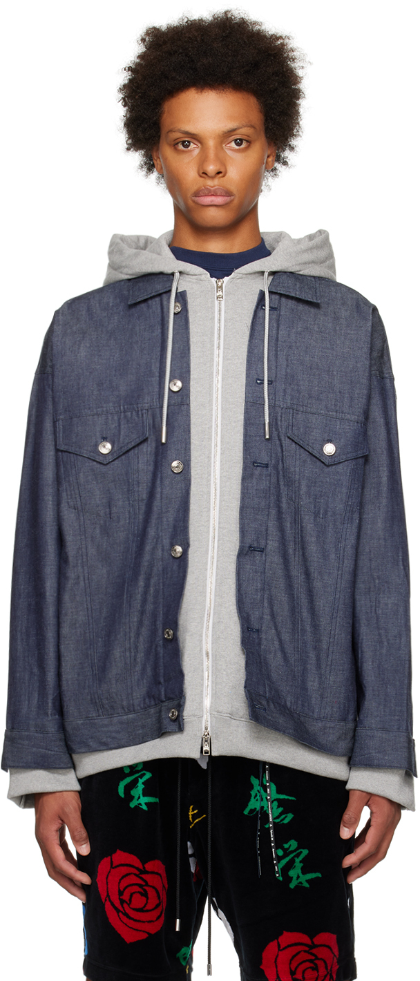 mastermind JAPAN: Blue Hooded Denim Jacket | SSENSE