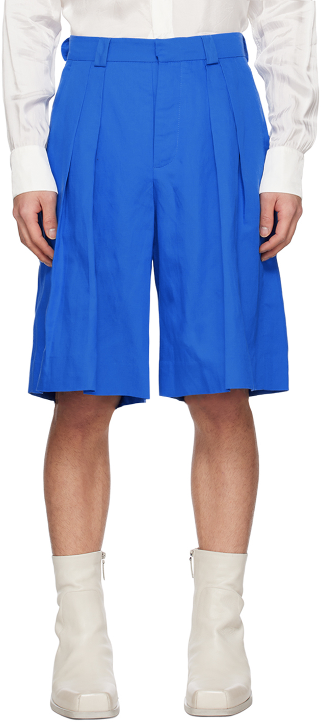 King & Tuckfield Blue Pleated Shorts In Cobalt