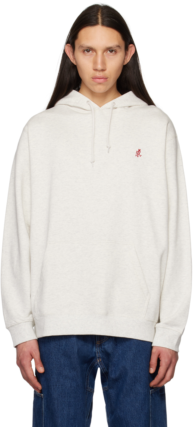 Gramicci Off-white Embroidered Hoodie In Ash Heather