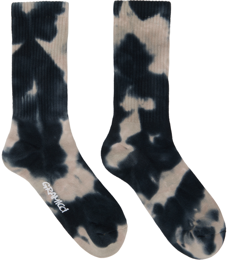 Gramicci Navy & Beige Tie-Dye Socks