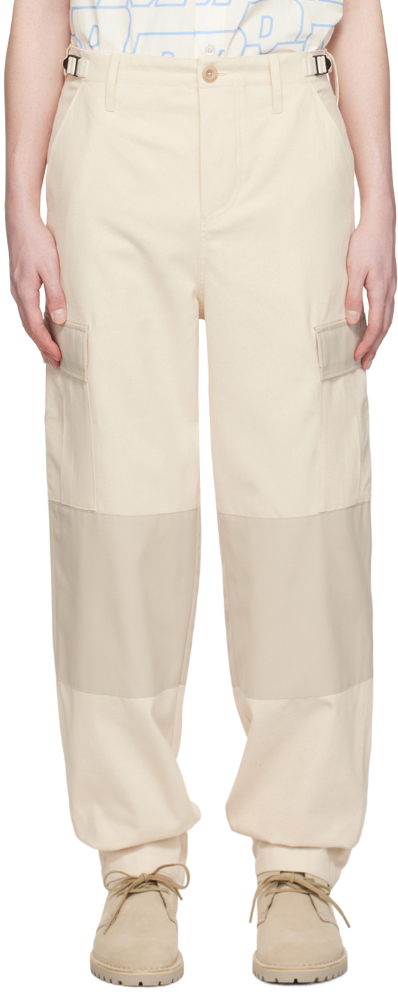 Shop Drôle De Monsieur Off-white Paneled Cargo Pants In Cream