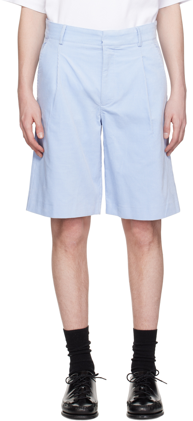 Drôle De Monsieur Corduroy Knee-length Cotton Shorts In Light Blue
