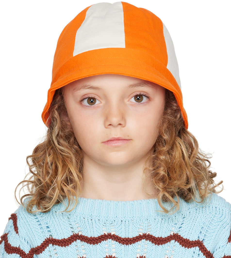 Kids Orange & White Striped Bucket Hat