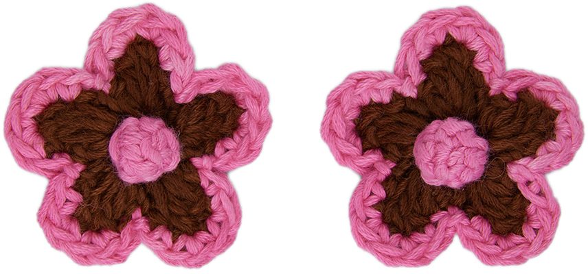 Misha & Puff Kids Brown & Pink Medium Flower Hair Clip Set | Smart