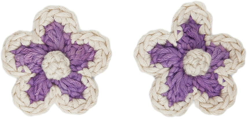 Misha And Puff Kids Purple & White Medium Flower Hair Clip Set In