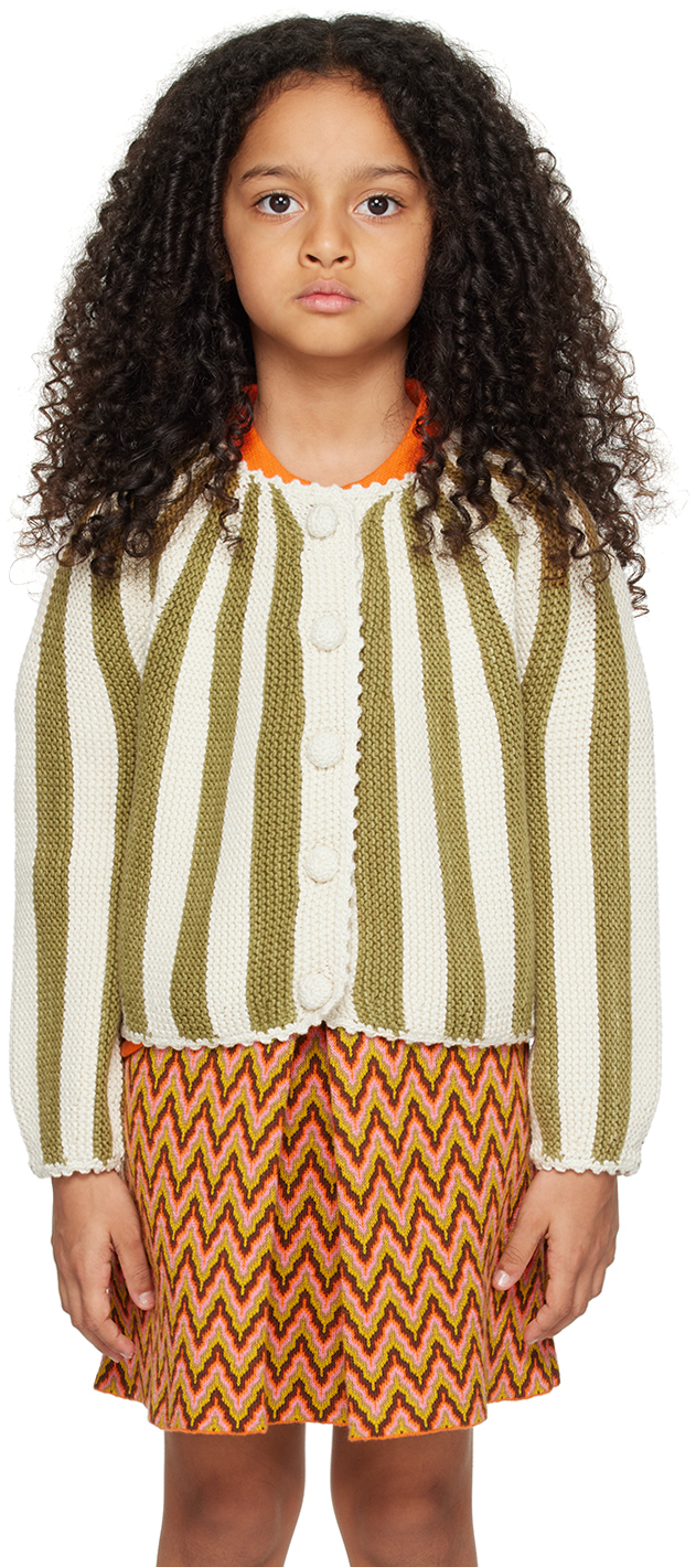 Kids Khaki & Beige Circus Cardigan by Misha & Puff on Sale