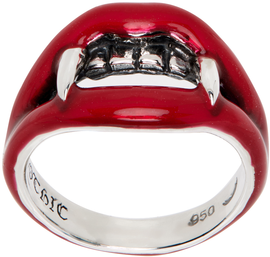 Yohji Yamamoto Red Vampire Fang Ring In 1 Silver