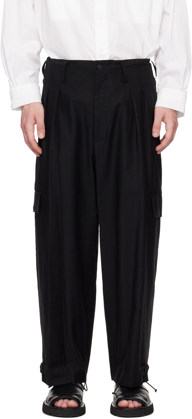Shop Yohji Yamamoto Black Pleated Cargo Pants In 1 Black
