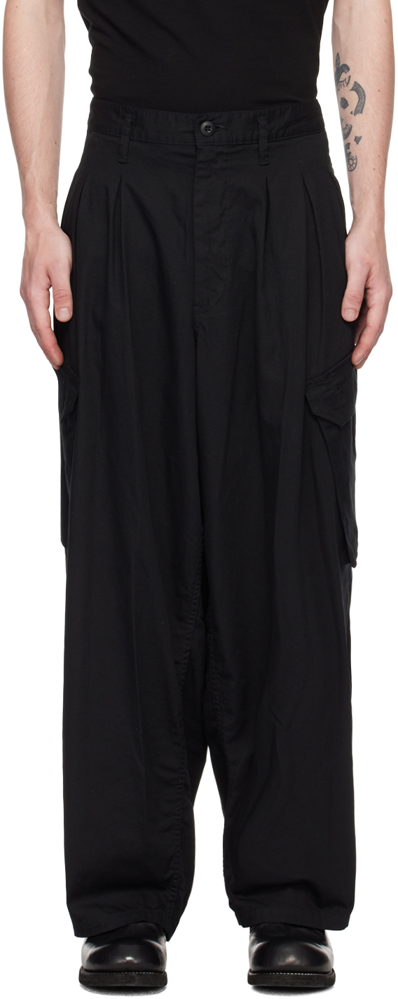 Yohji Yamamoto Black Pleated Cargo Pants In 2 Black