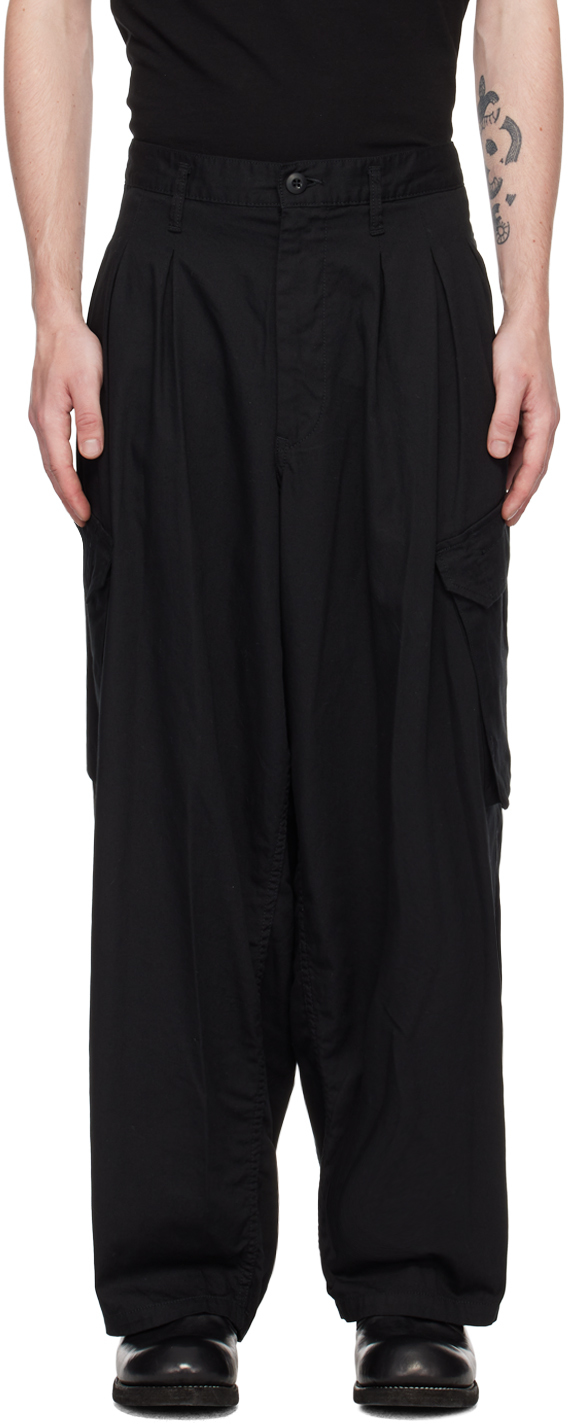 YOHJI YAMAMOTO: Black Pleated Cargo Pants