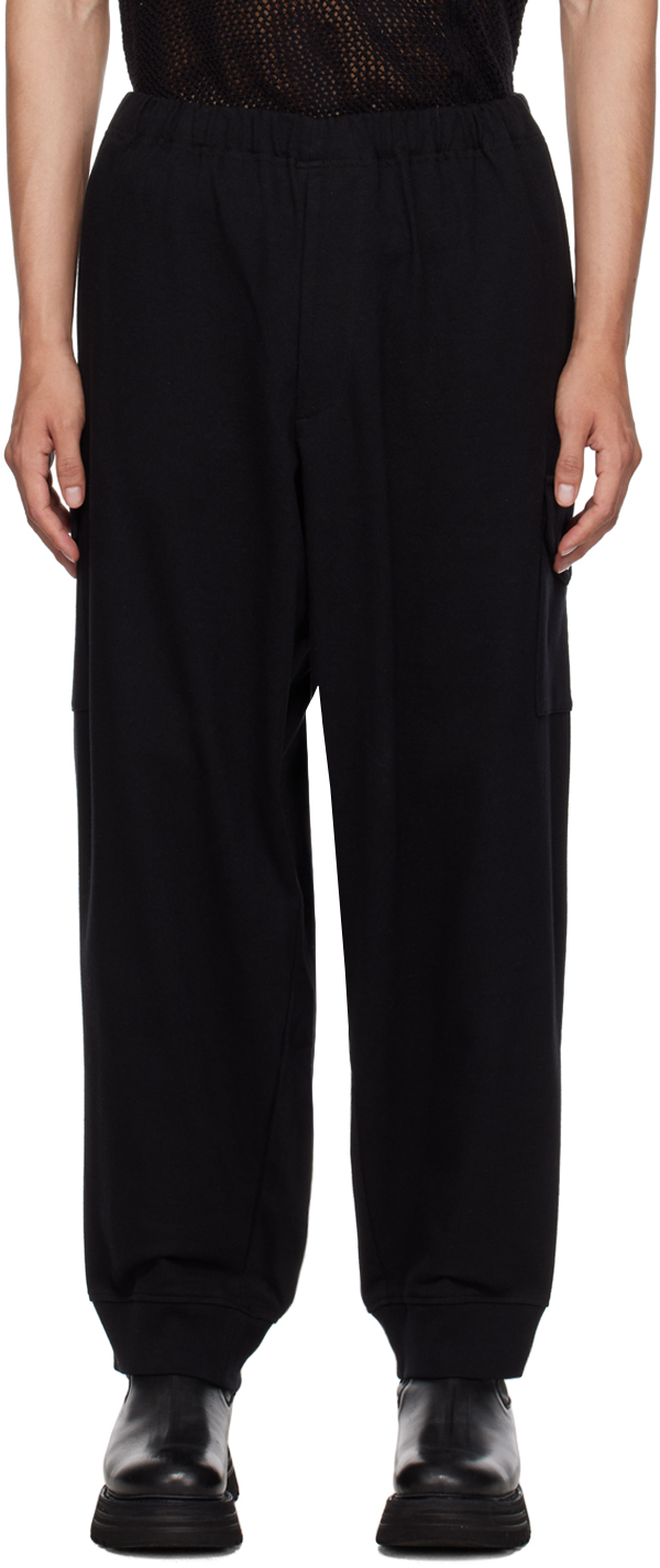 Black Flap Pocket Sweatpants by Yohji Yamamoto on Sale