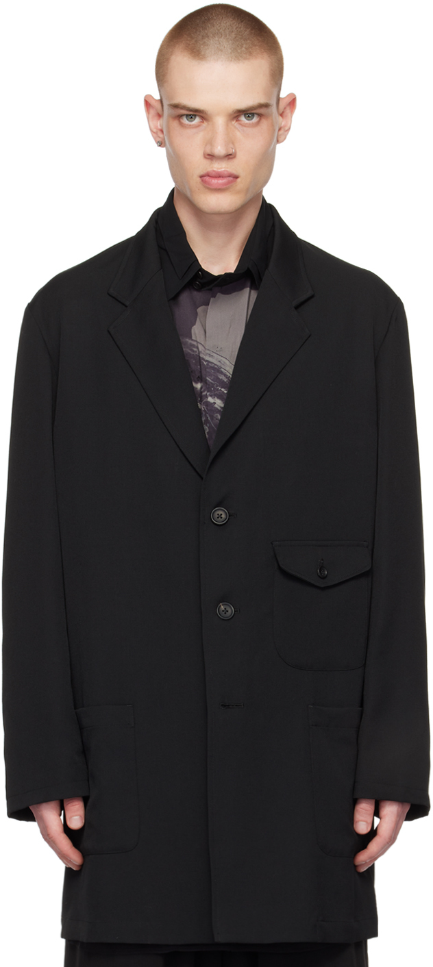 Yohji Yamamoto Button-up Wool Coat In Black