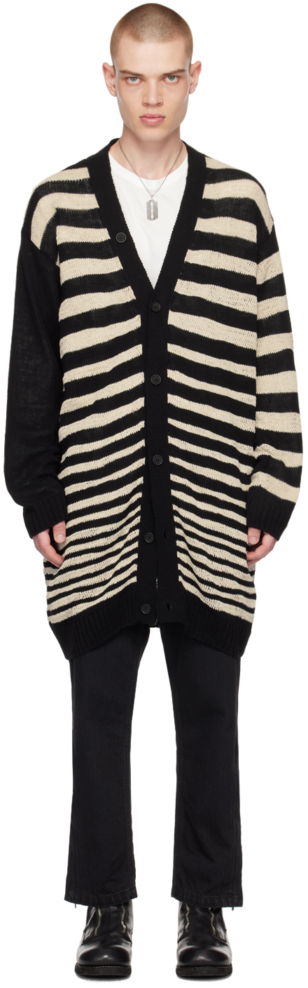 Black & Off-White Striped Cardigan