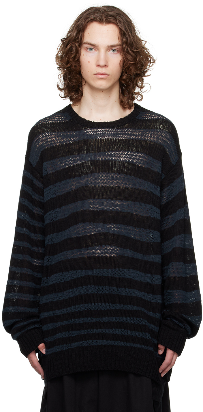 Y's for men Wool Striped Knit Sweater (Jumper) Black,White M-L