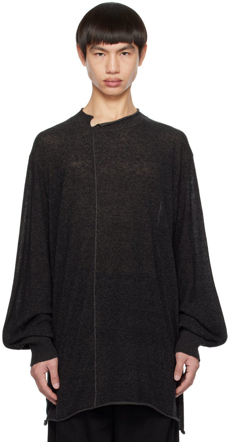 Black & Gray Rolled Edge Sweater by YOHJI YAMAMOTO on Sale