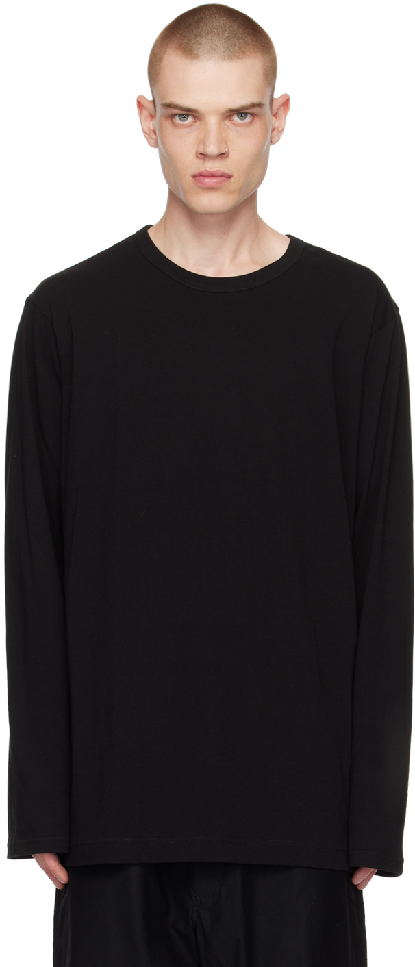 Yohji Yamamoto: Black Crewneck Long Sleeve T-Shirt | SSENSE