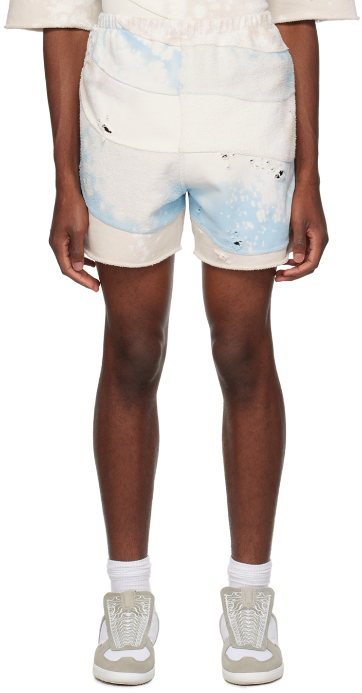 Liberal Youth Ministry Blue & Beige Distressed Shorts In 2 Blue Beige
