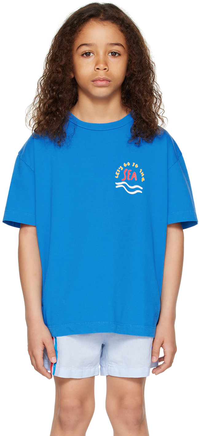 Bonmot Organic Kids Blue 'underwater Life' T-shirt In Fresh Blue