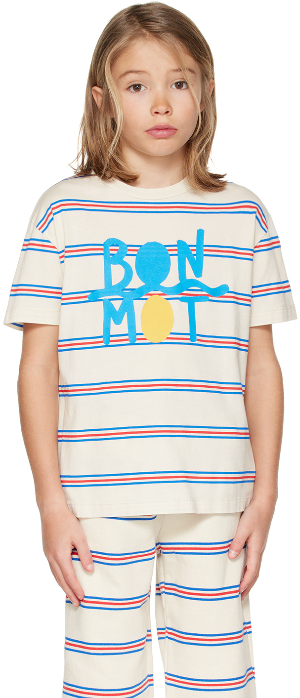 Bonmot Organic Kids Off-white Striped T-shirt In Multi