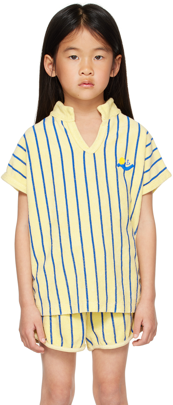 Bonmot Organic Kids Yellow Striped T-shirt In Mellow Yellow