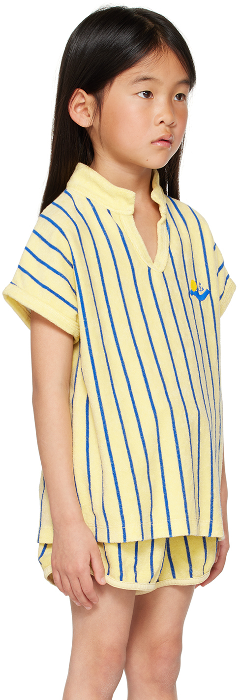 Shop Bonmot Organic Kids Yellow Striped T-shirt In Mellow Yellow