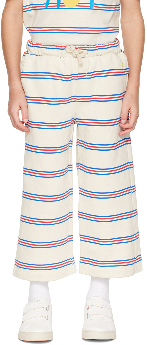 Bonmot Organic Kids Off-white Striped Lounge Pants In Multi