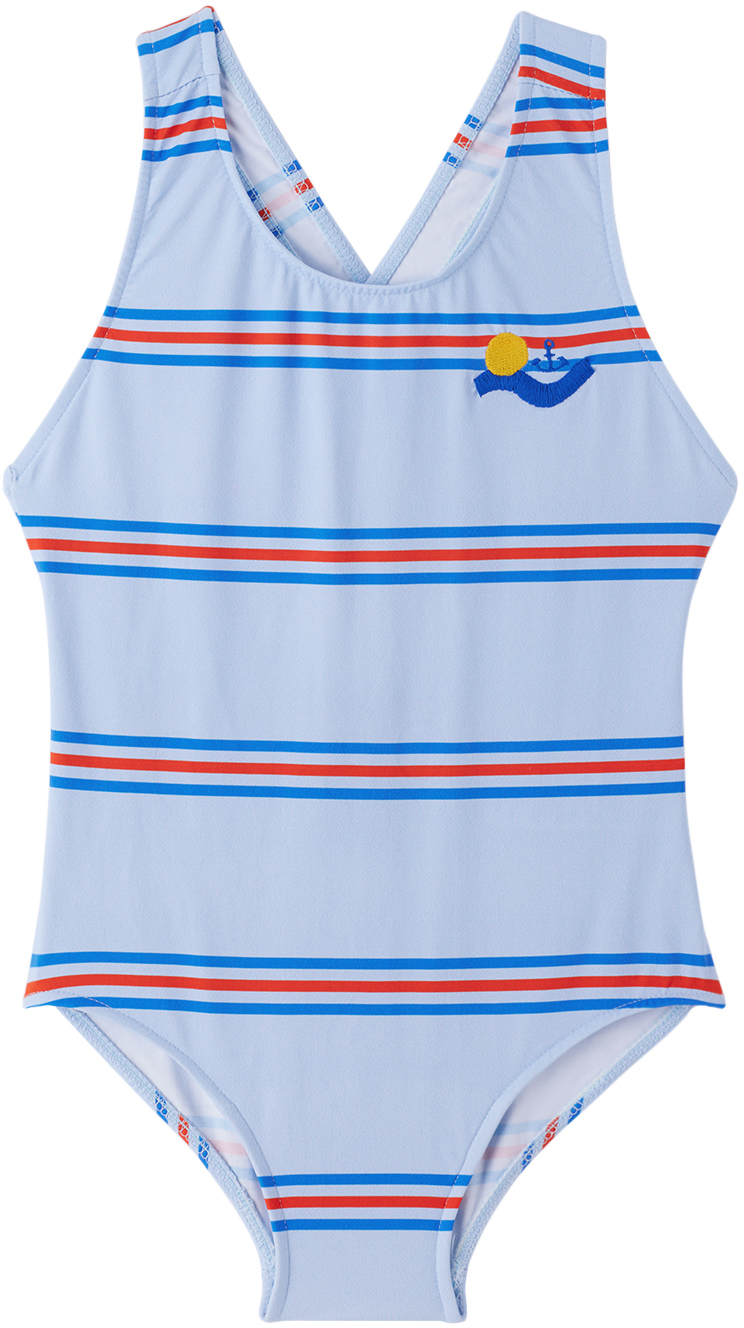 Bonmot Organic Kids Blue Striped Swimsuit In Light Blue
