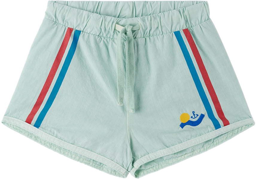 Bonmot Organic Kids Blue Side Stripes Swim Shorts In Dusty Aqua
